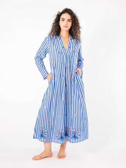 Dress Sandalwood "Blue Stripes Peacock"