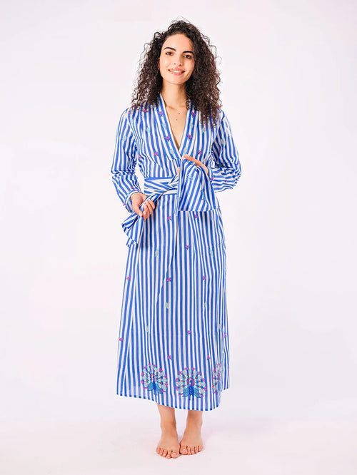 Dress Sandalwood "Blue Stripes Peacock"