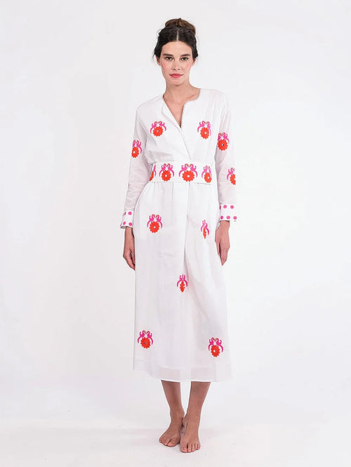 Amethyst Kaftan Gujarat Birds pink/orange