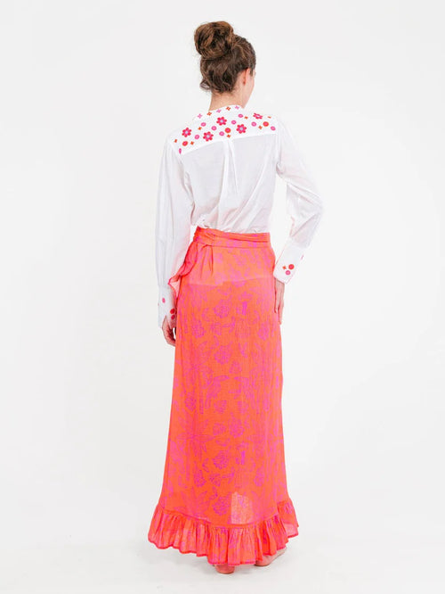 Soupwort Blouse White/Pink Flower Embroidery