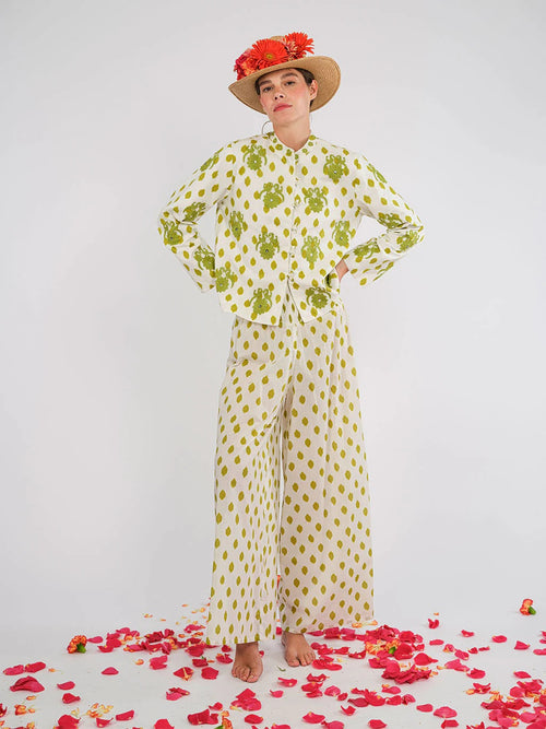 Comfrey Jacket Dots Lime "Gujarat Bird Bestickung"