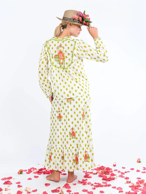 Goldenseal Skirt Dots Lime, Elefantenstickerei