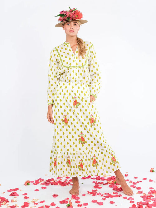 Goldenseal Skirt Dots Lime, Elefantenstickerei