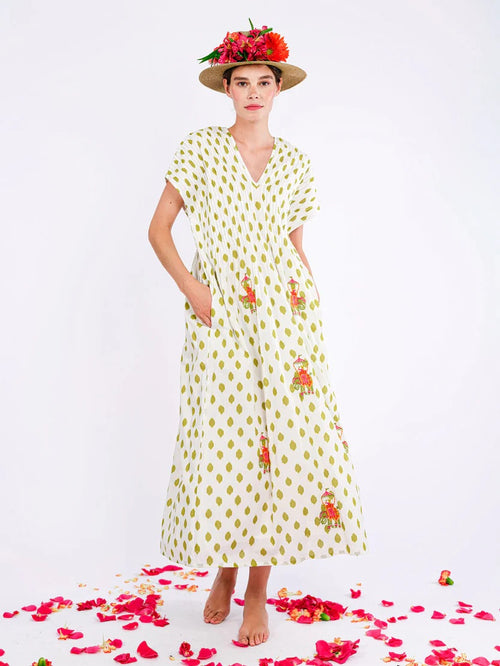 Sea Cale Dress Lime Dots/Elephant