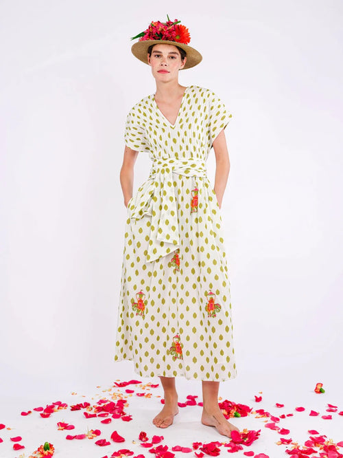 Sea Cale Dress Lime Dots/Elephant