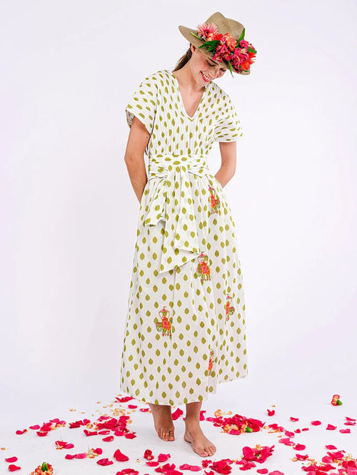 Sea Cale Dress Lime Dots/Elephant
