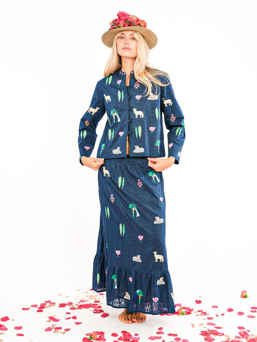 Goldenseal Skirt Navy "Little Jungle"
