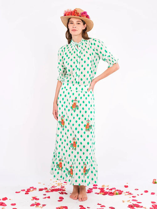 Goldenseal Skirt Dots Emerald, Elefantenstickerei