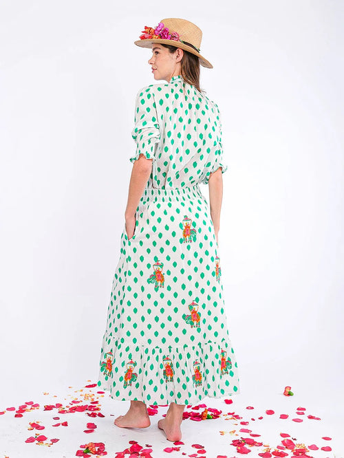 Goldenseal Skirt Dots Emerald, Elefantenstickerei