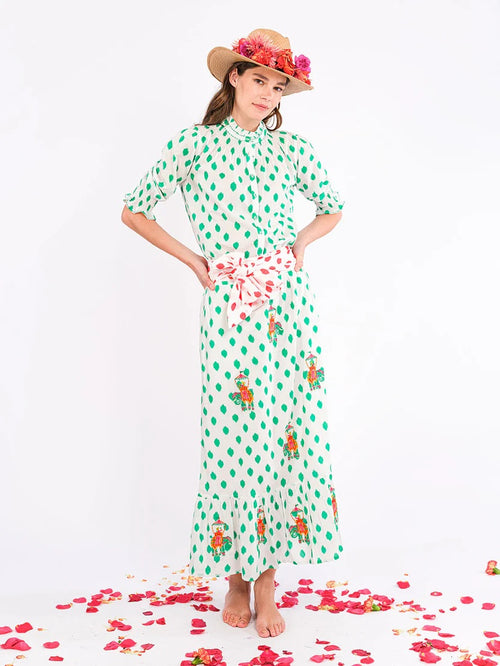 Goldenseal Skirt Dots Emerald, Elefantenstickerei
