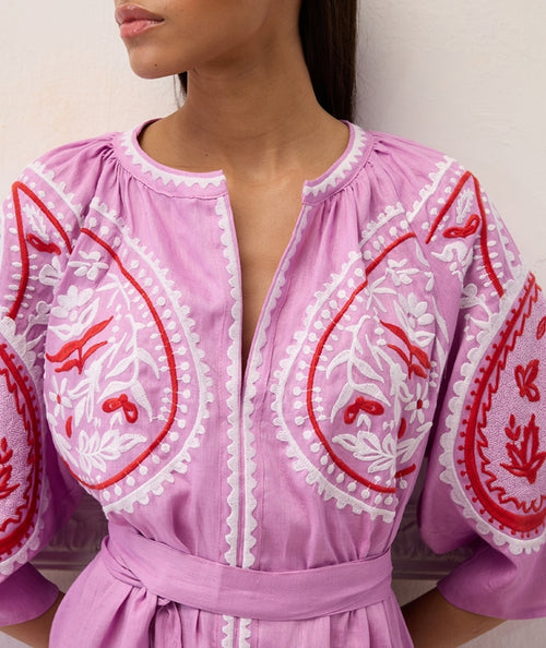 Short Linen Dress Areti Pink