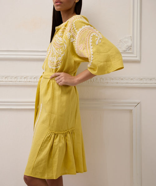 Short Linen Dress Areti Yellow