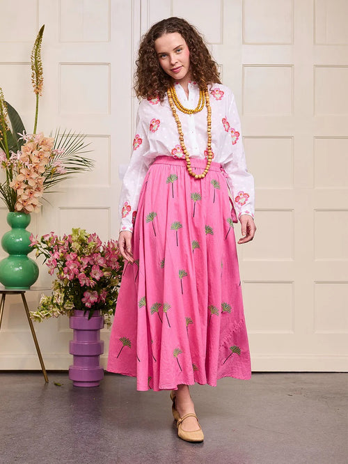 Vanilla Skirt "Pink Lurex Palm Embroidery"