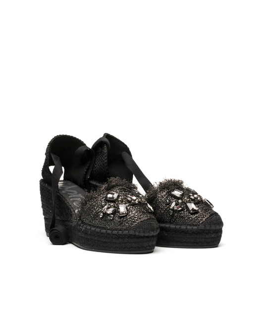 Espandrillo Wedges Medium Rafia Stones black