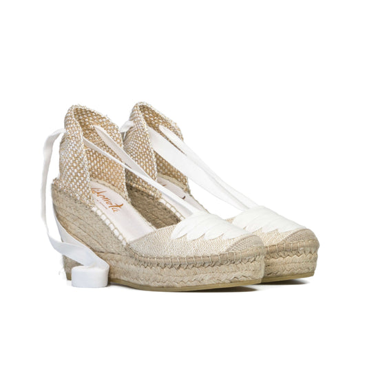 Wedges Leinen metallic gold/white