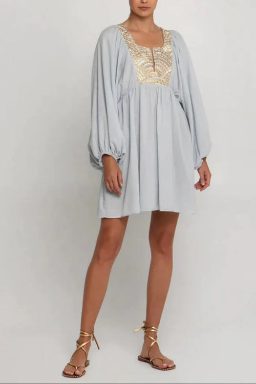 Short Cotton Dress Triangel Ballonärmel