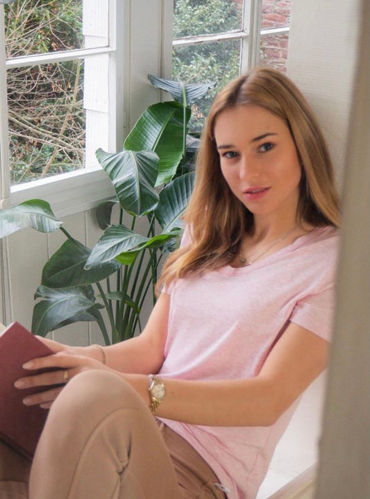 Shirt V-Schnitt soft pink meliert