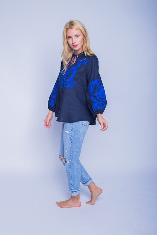 Tunika "Ornament Love" Leinen navy/blue