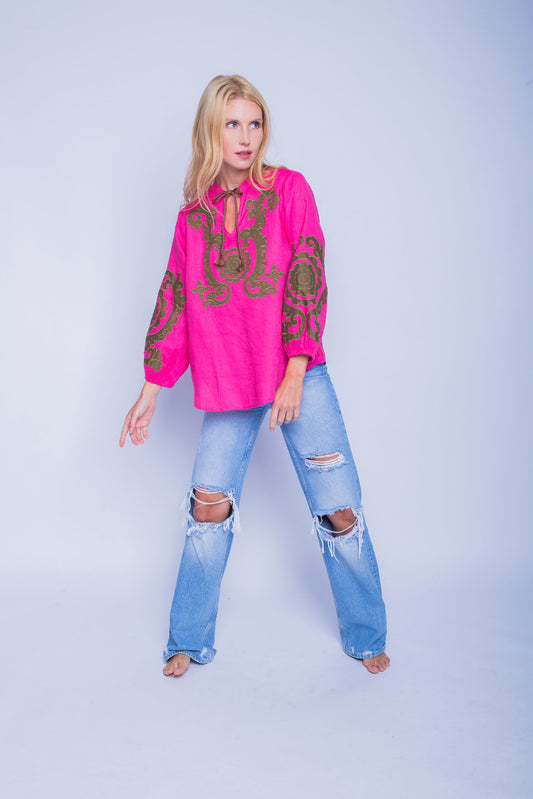 Tunika "Ornament Love" Leinen pink/khaki