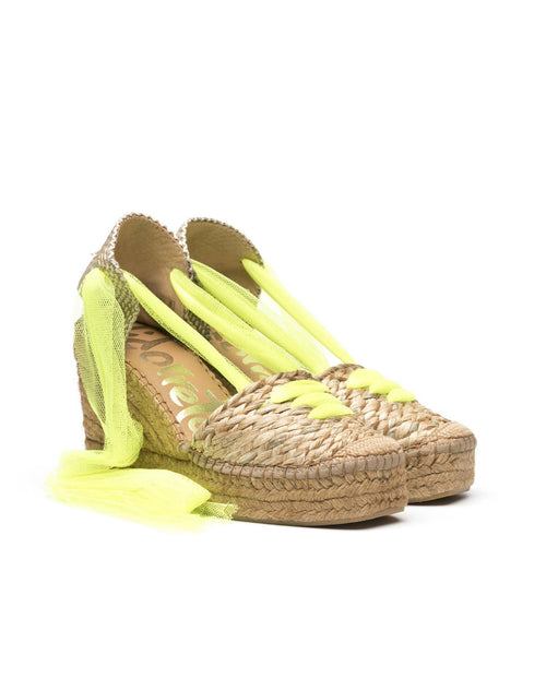 Espandrillos Wedges Rafia Lima fluo yellow