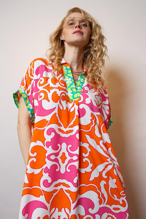 Emily Tunika Dress Midi pink/orange