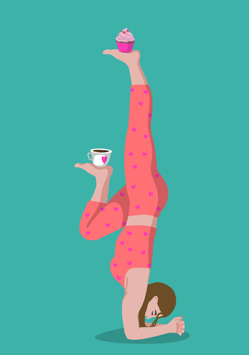 Postkarte "Yoga Stand with coffee"