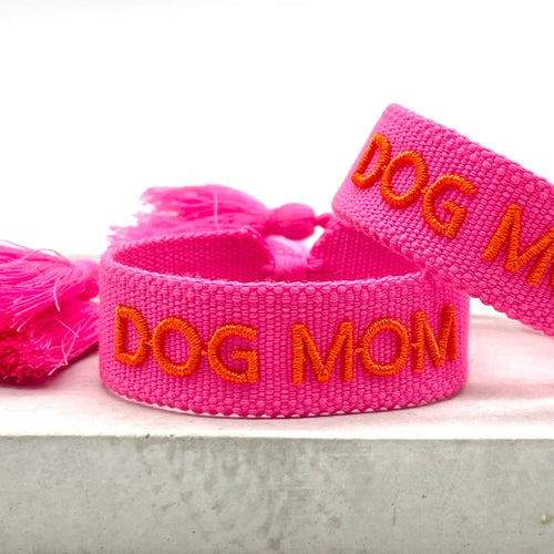 Webarmband "Dog Mom" neon pink/orange