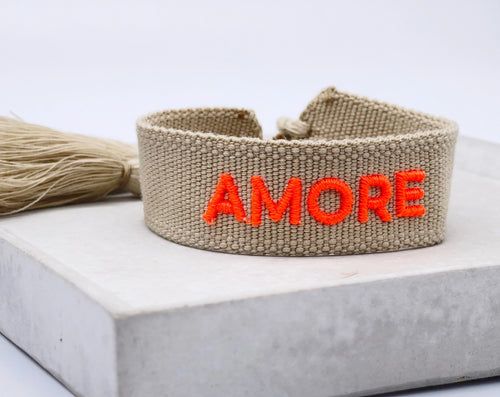 Webarmband "Amore" beige/neon Coral
