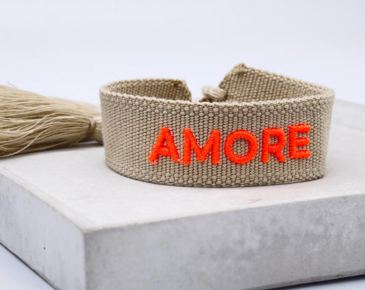 Webarmband "Amore" beige/neon Coral