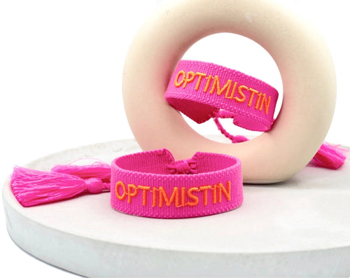 Webarmband "Optimistin" neon pink/orange