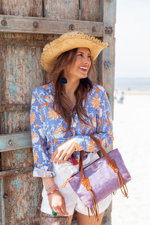 Bluse "Lilac & Orange Flowers"