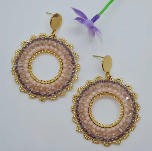Ohrstecker Beads " Circle" in grey/nude/gold