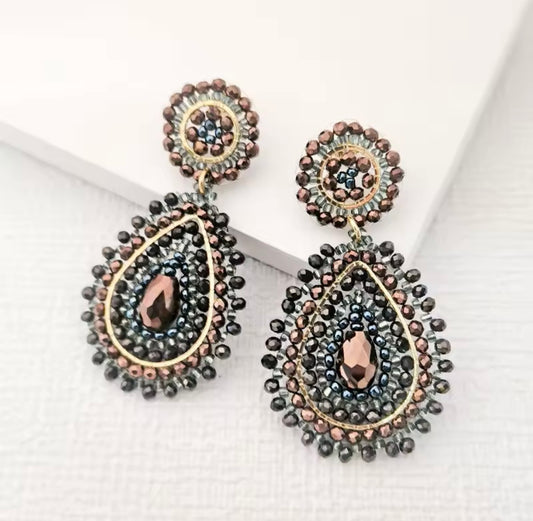 Ohrstecker Beads " Drops Bronze/Grey"
