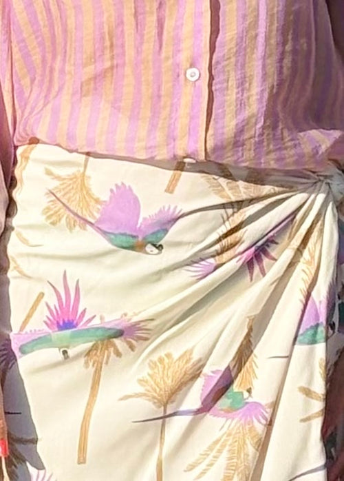 Have One Set Pareo short "Birds on Palms" mit Blouse Stripes beige/flieder