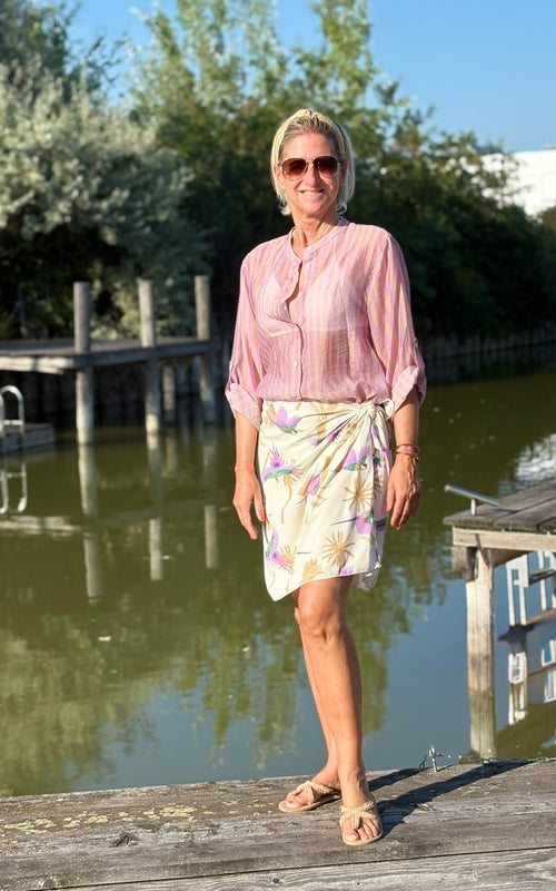 Have One Set Pareo short "Birds on Palms" mit Blouse Stripes beige/flieder