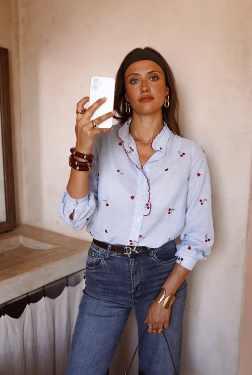 Bluse Stripes "Cherry and Hearts"