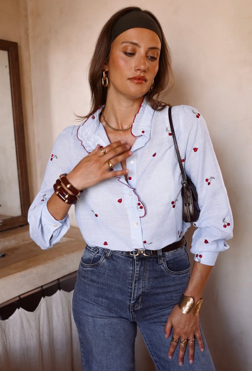 Bluse Stripes "Cherry and Hearts"