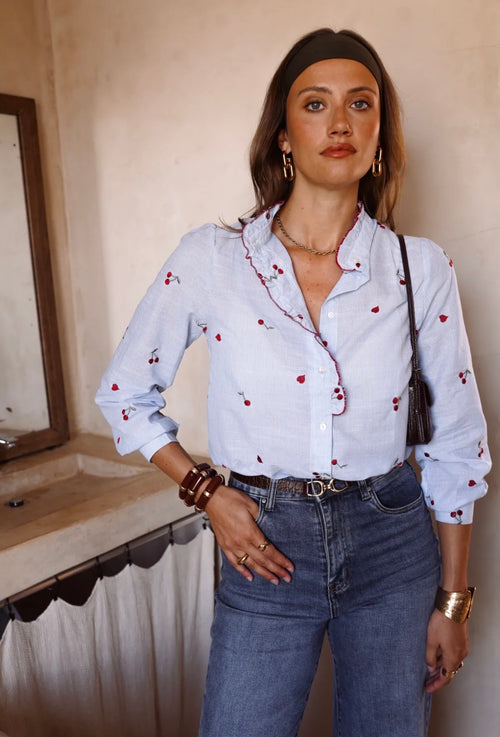 Bluse Stripes "Cherry and Hearts"