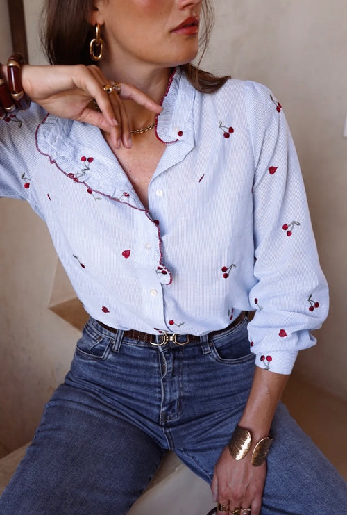 Bluse Stripes "Cherry and Hearts"