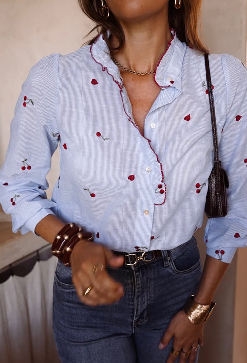 Bluse Stripes "Cherry and Hearts"
