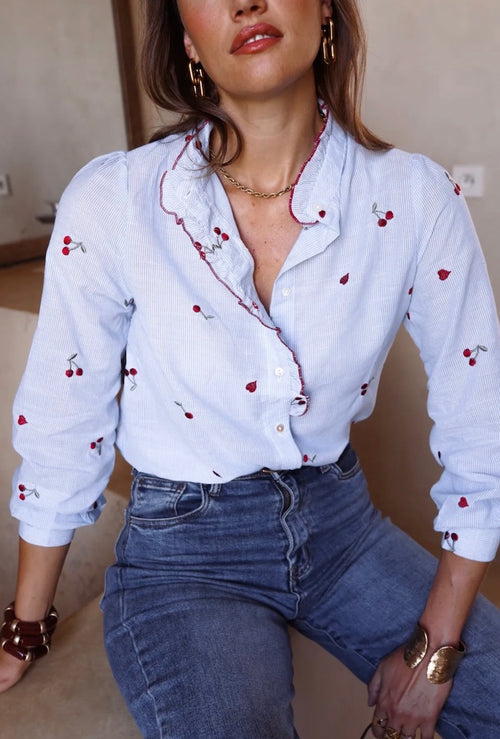 Bluse Stripes "Cherry and Hearts"