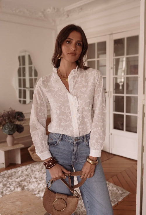 Bluse "Flower" mit Rüschenleiste