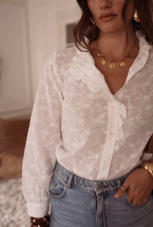 Bluse "Flower" mit Rüschenleiste