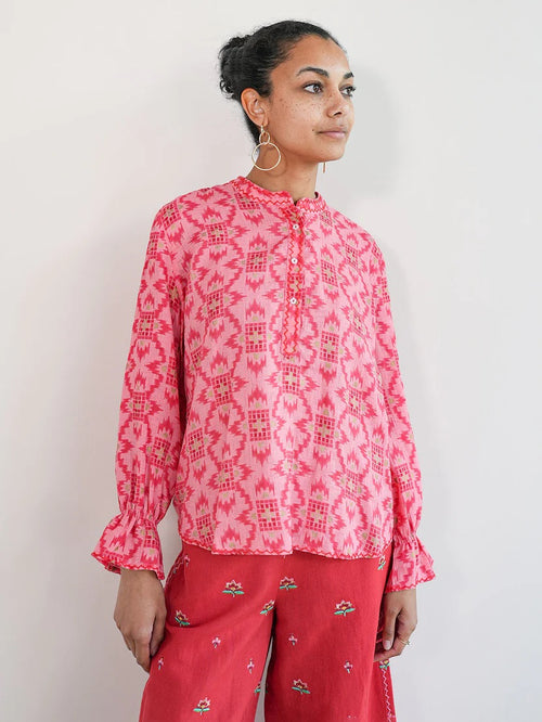 Broom Blouse coral ikat
