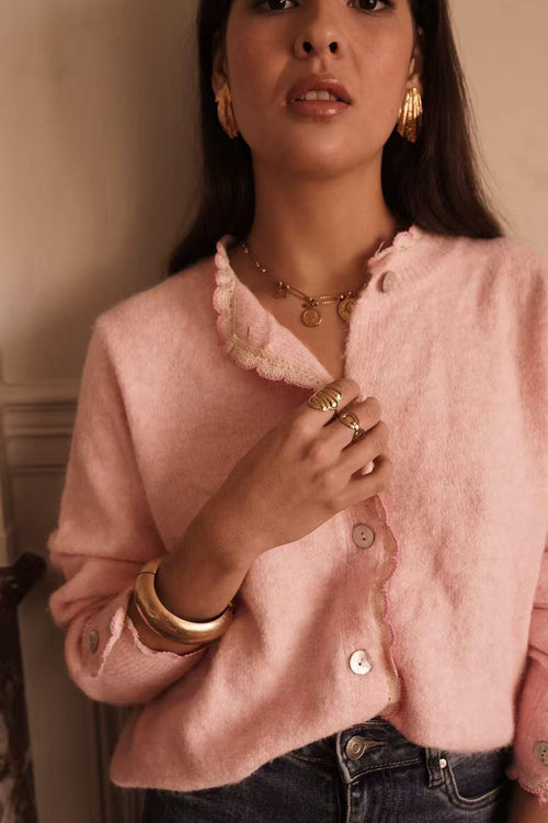 Cardigan "Chloe" mit Spitzenbesatz soft pink