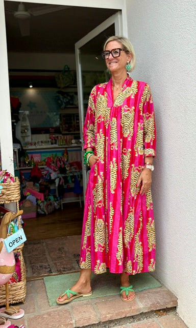 Kaftan Dress "Classy" Tiger Pink/Red