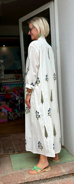 Kaftan Dress "Classy" Indian Flower/Tree navy green