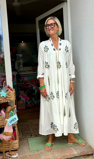 Kaftan Dress "Classy" Indian Flower/Tree navy green