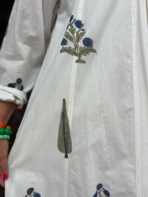 Kaftan Dress "Classy" Indian Flower/Tree navy green