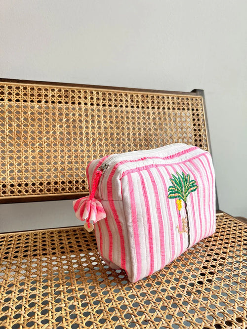 Cosmetic Bag Pink Stripes Palms